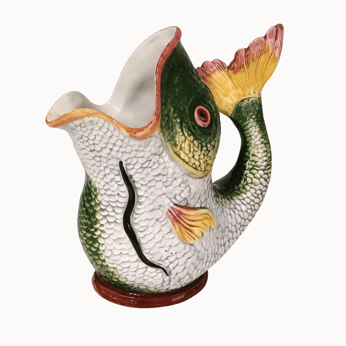 Vintage Italian Fish Pitcher in Green & Cream