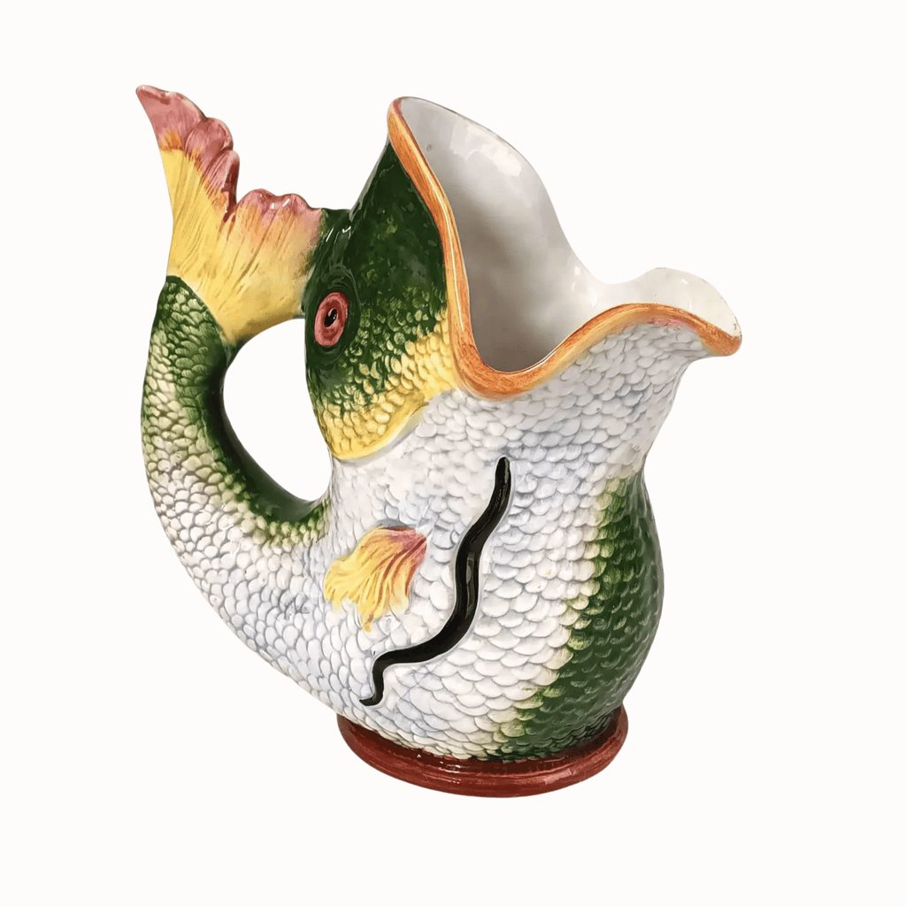 Vintage Italian Fish Pitcher in Green & Cream