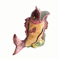 Vintage Italian Fish Pitcher in Burgundy & Yellow, Upright Form