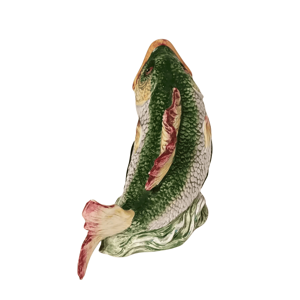 Vintage Italian Fish Pitcher in Green & Cream, Elongated Form