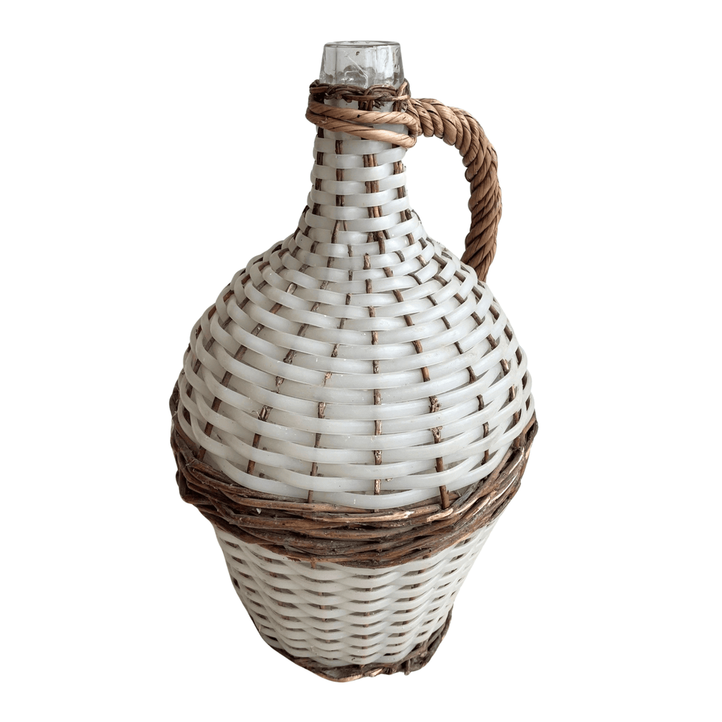 White Demijohn Bottle 13.75" H × 9" W × 7.5" D.