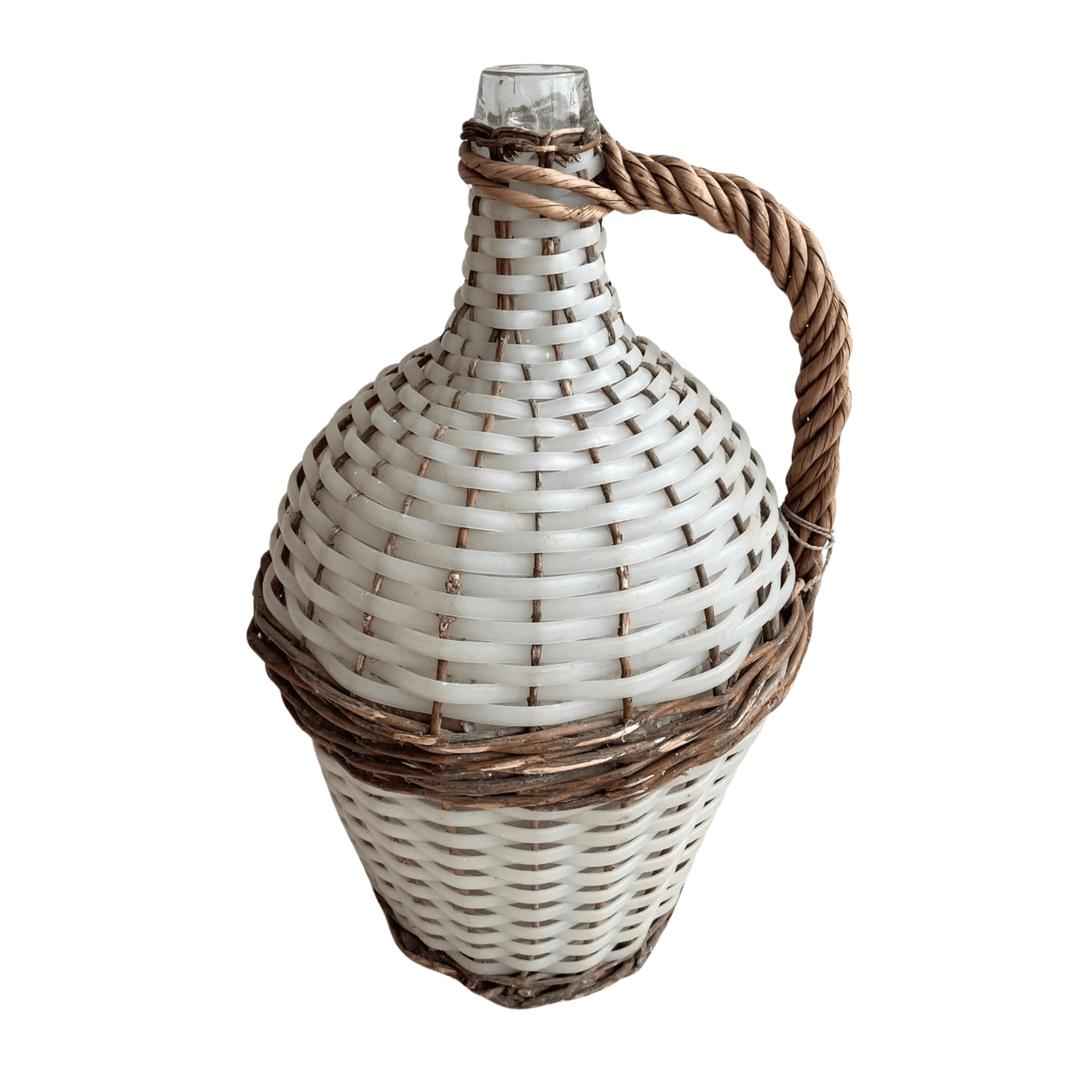 White Demijohn Bottle 13.75" H × 9" W × 7.5" D.