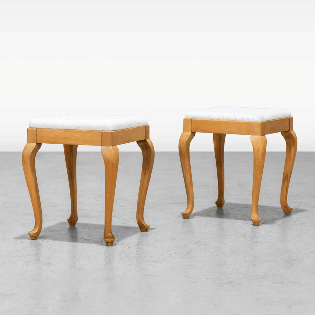 Vintage Queen Anne Style Bouclé Stool
