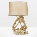Vintage Sculptural Driftwood Table Lamp with Ceramic Tray