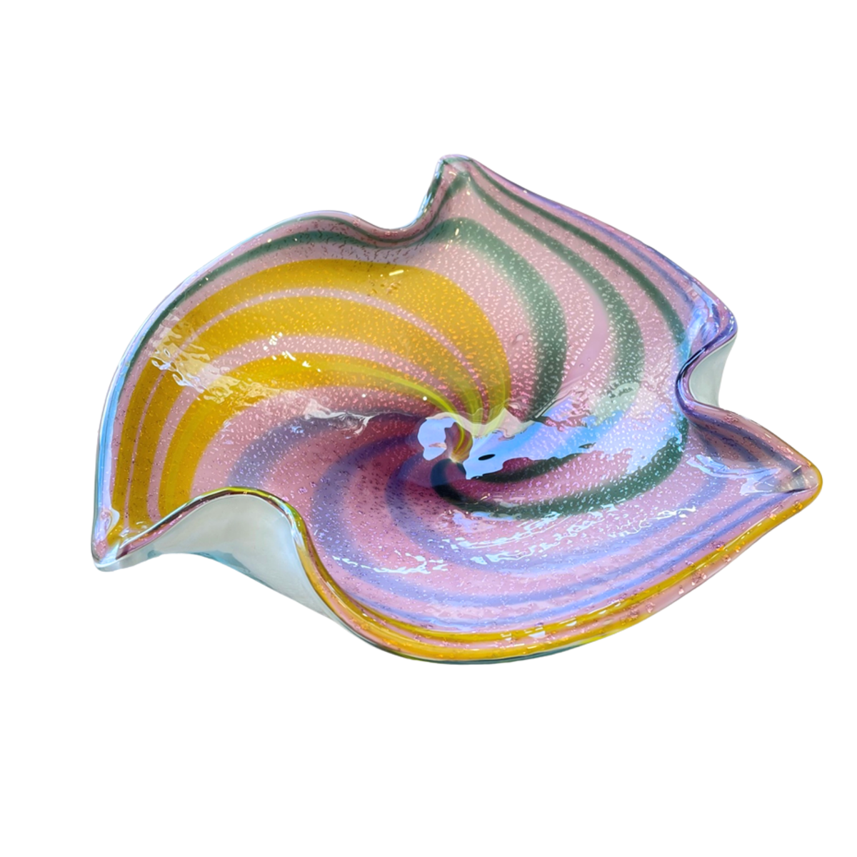 Vintage Murano Art Glass Bowl with Pastel Swirl & Aventurine