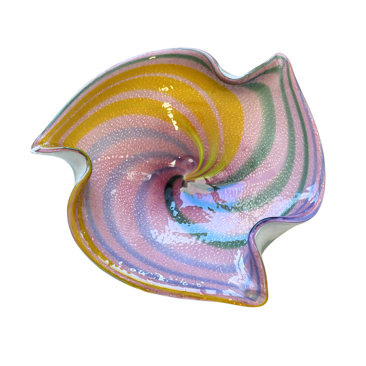 Vintage Murano Art Glass Bowl with Pastel Swirl & Aventurine