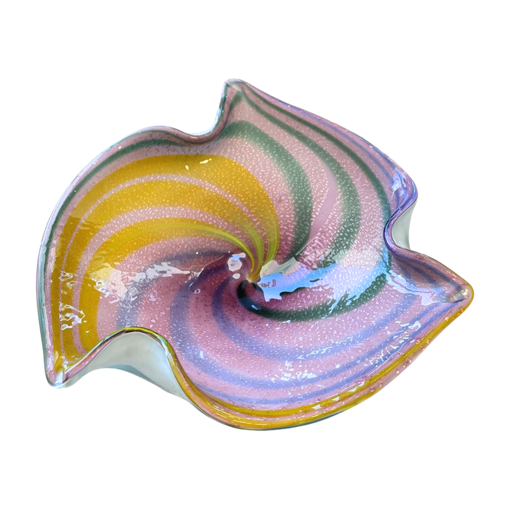 Vintage Murano Art Glass Bowl with Pastel Swirl & Aventurine