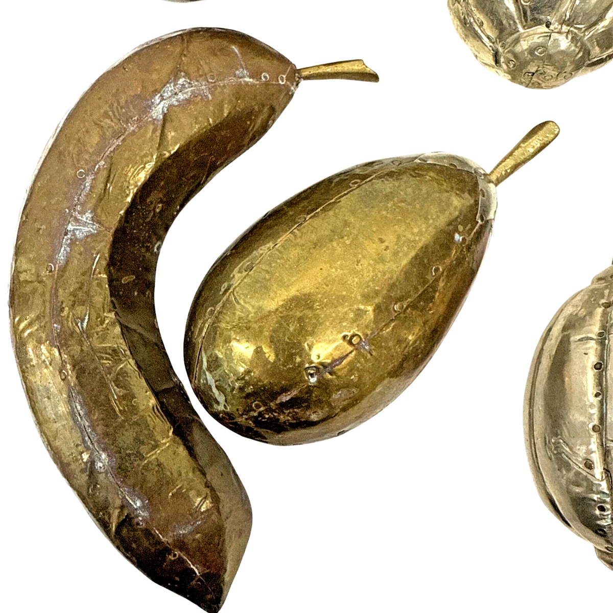 Vintage Brass-Clad Carved Wood Fruit, Set of Eight