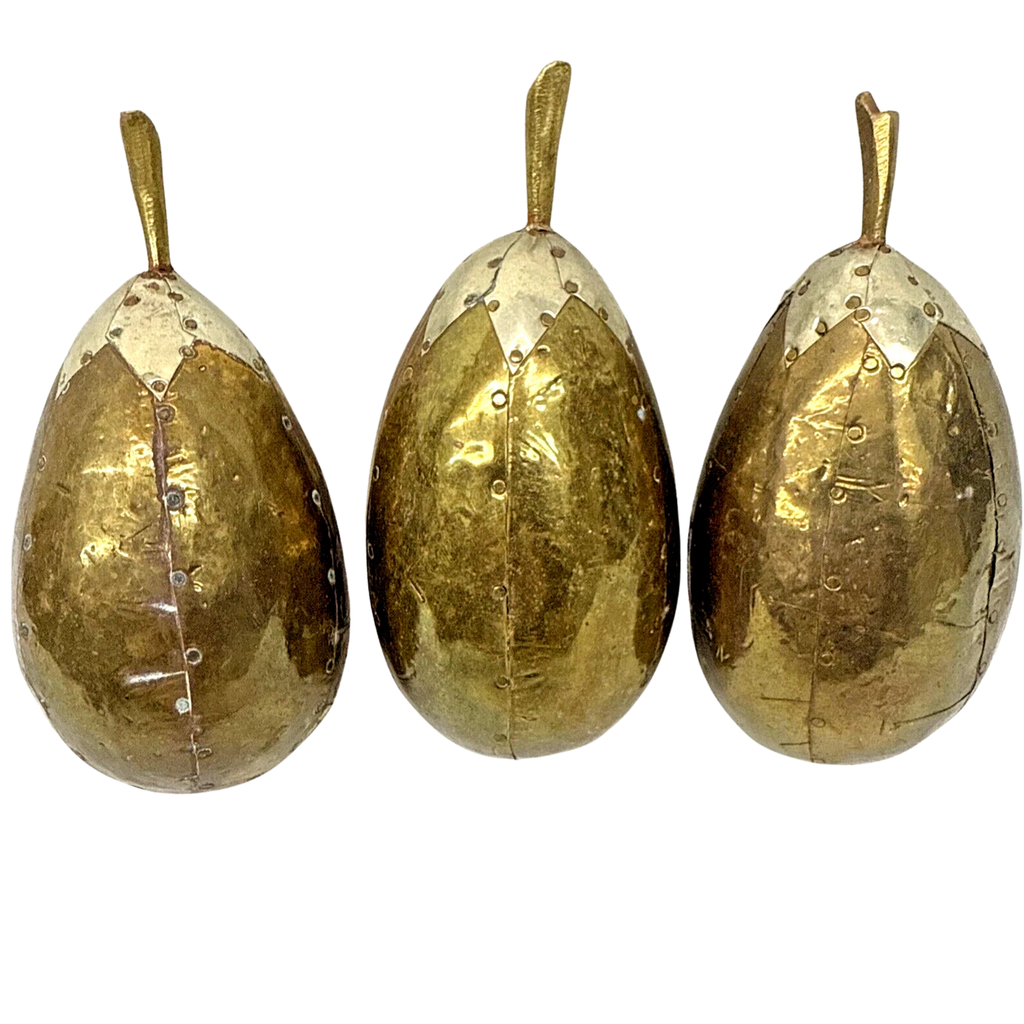 Vintage Brass-Clad Carved Wood Fruit, Set of Eight