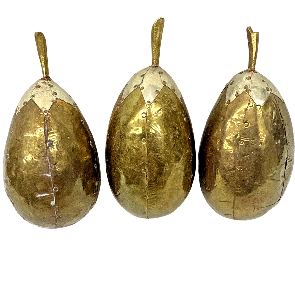 Vintage Brass-Clad Carved Wood Fruit, Set of Eight