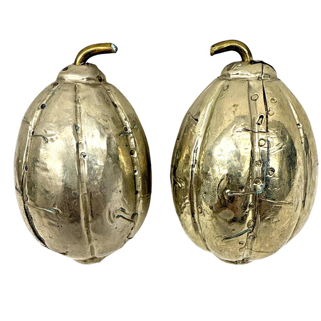 Vintage Brass-Clad Carved Wood Fruit, Set of Eight