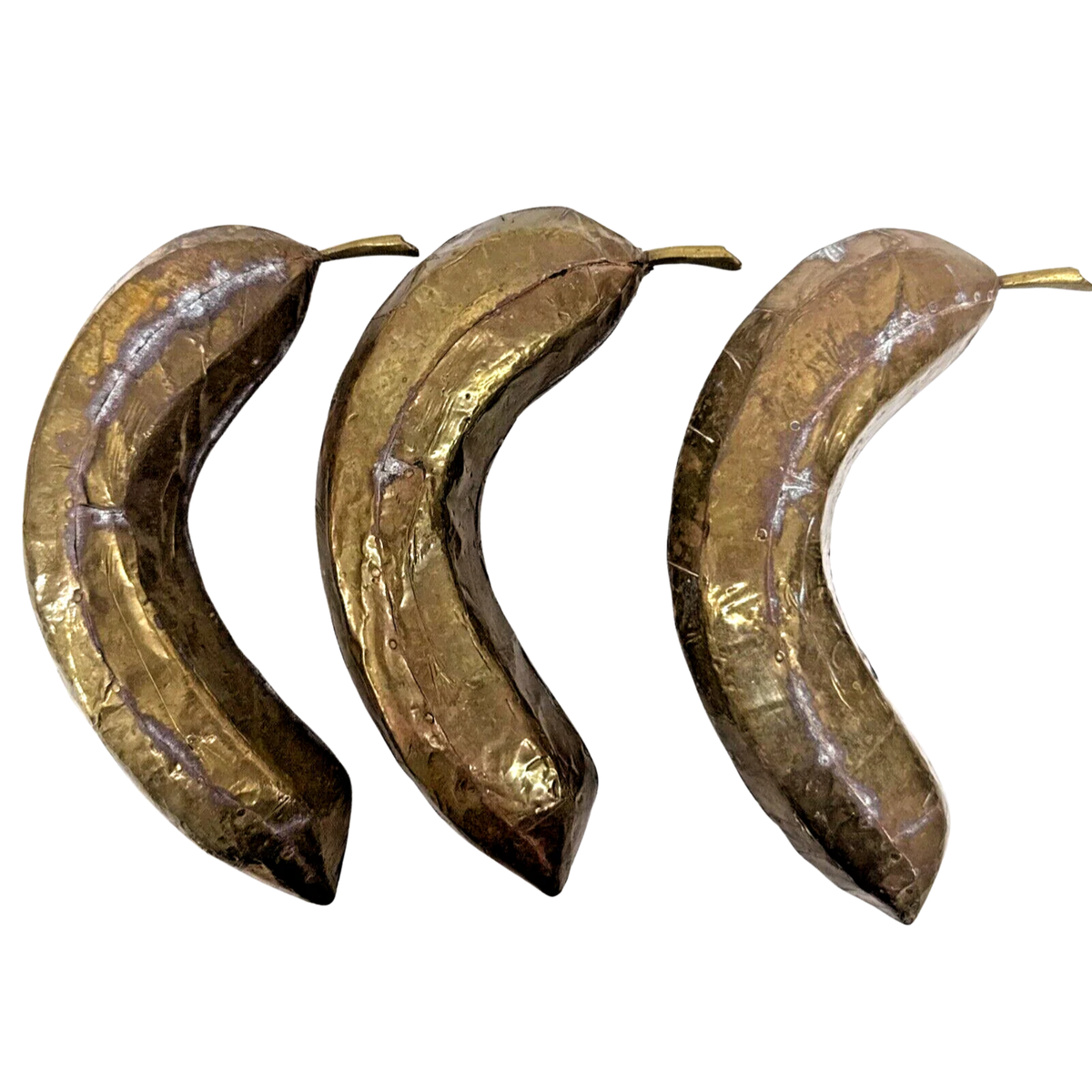 Vintage Brass-Clad Carved Wood Fruit, Set of Eight