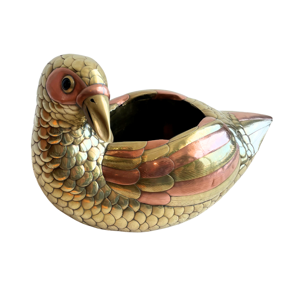 Sergio Bustamante Brass & Copper Duck Planter Sculpture