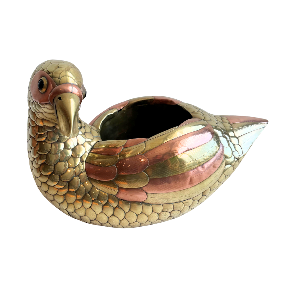 Sergio Bustamante Brass & Copper Duck Planter Sculpture