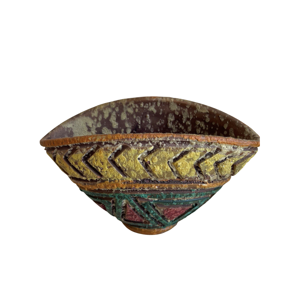 Set of Three Mid-Century Italian Lava Glaze Sgraffito Pottery Vessels