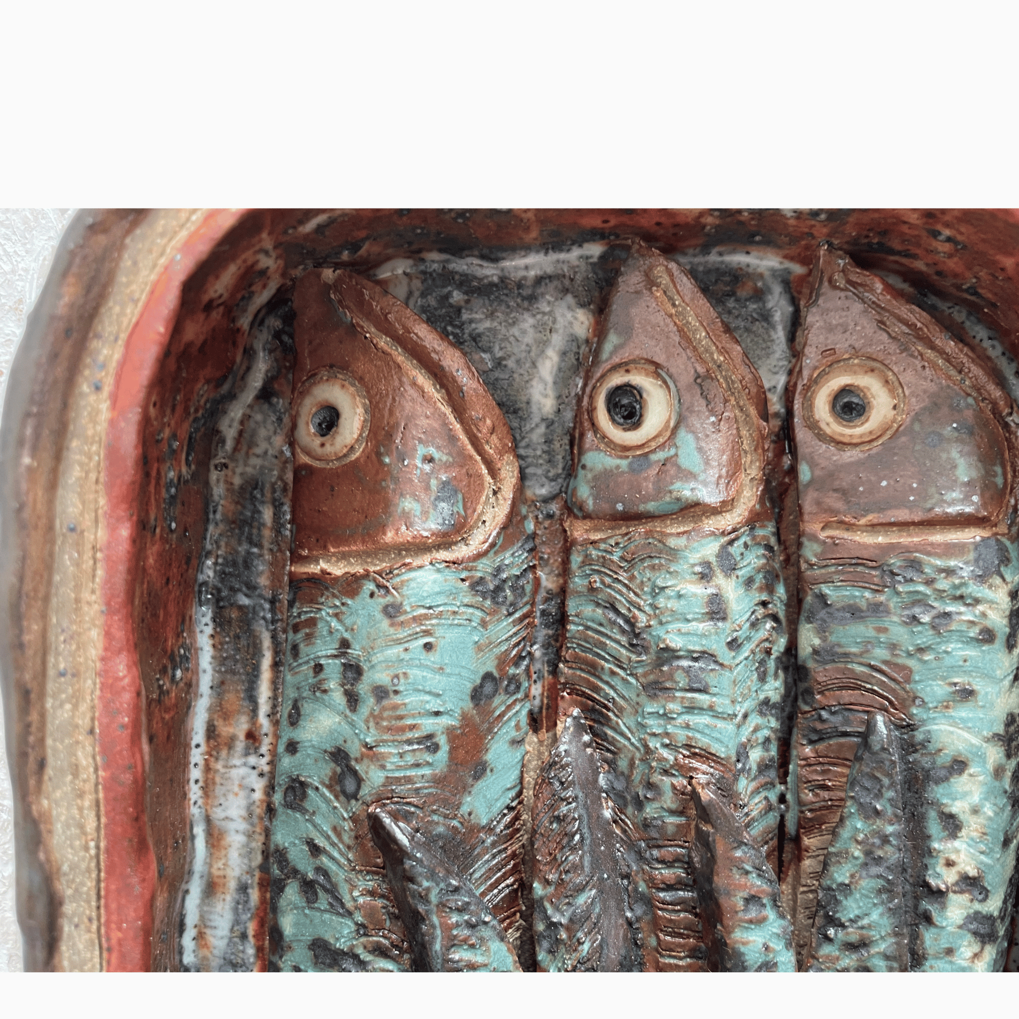 Vintage Studio Art Stoneware Sardine Tin with Three Sardines