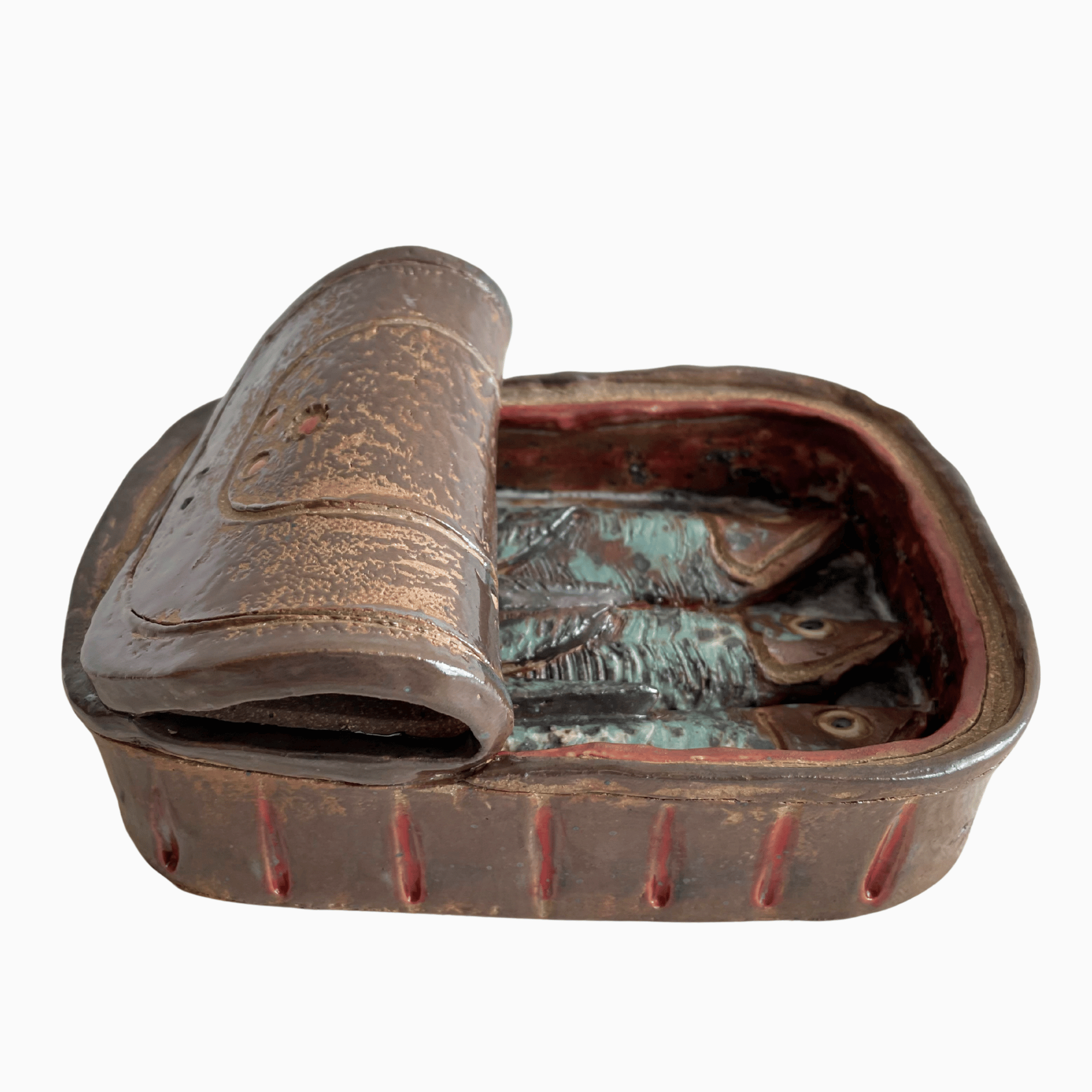 Vintage Studio Art Stoneware Sardine Tin with Three Sardines
