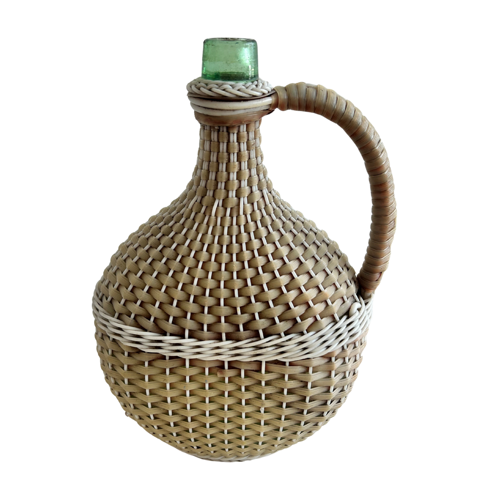 Vintage Beige Woven Demijohn Bottle – 11.5”