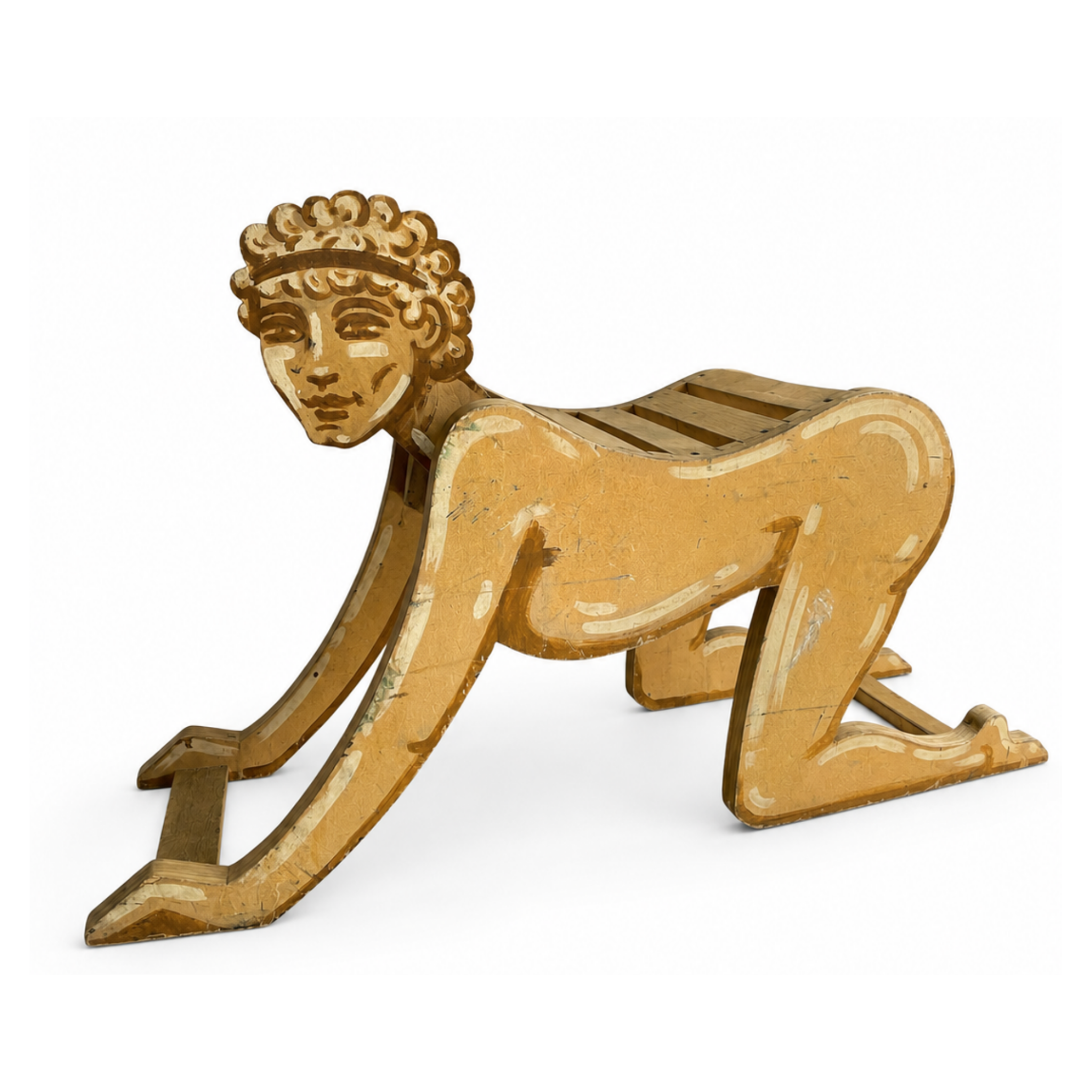 Pair of Hand-Painted Belgian Figural Benches, Circa 1970s