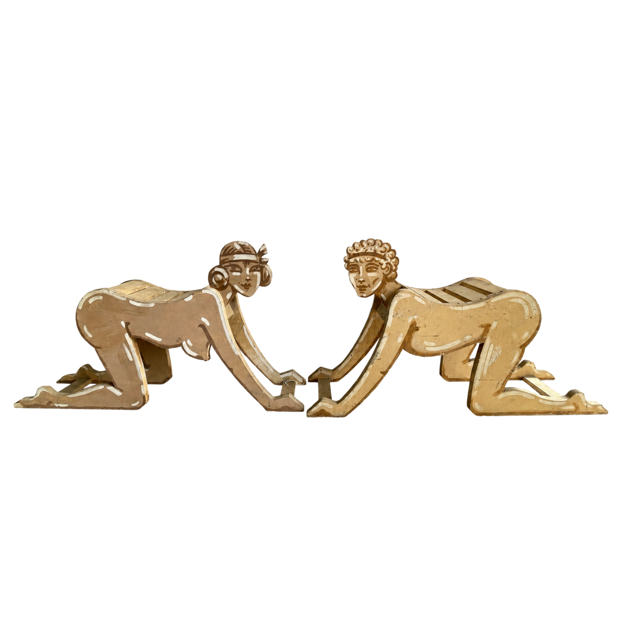 Pair of Hand-Painted Belgian Figural Benches, Circa 1970s
