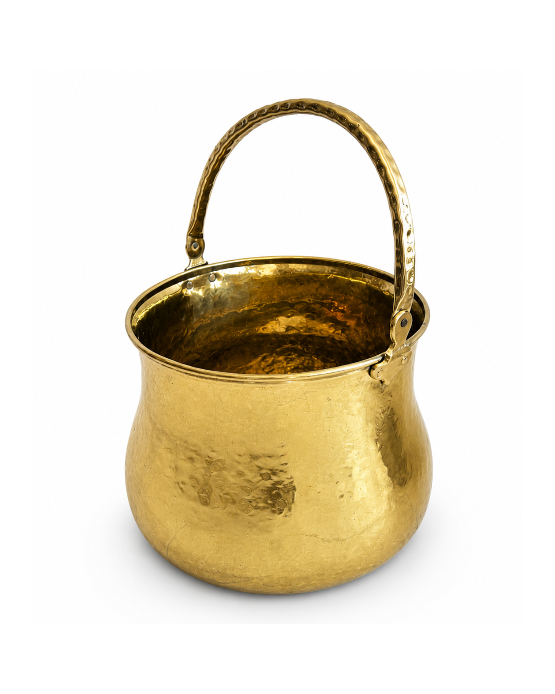 Vintage Italian Hammered Brass Pot with Handle - Small