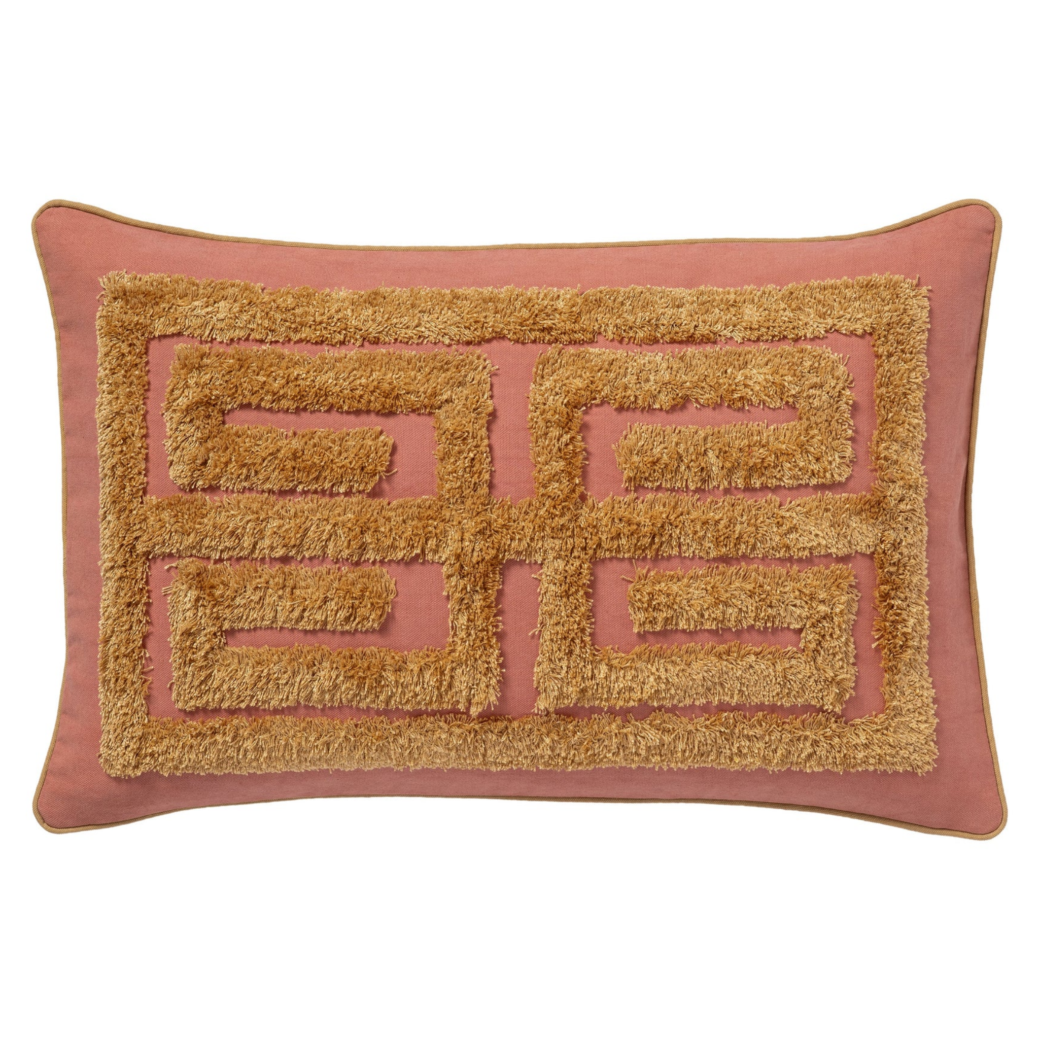 Labyrinth Pink & Raffia Cushion, 24" x 16"