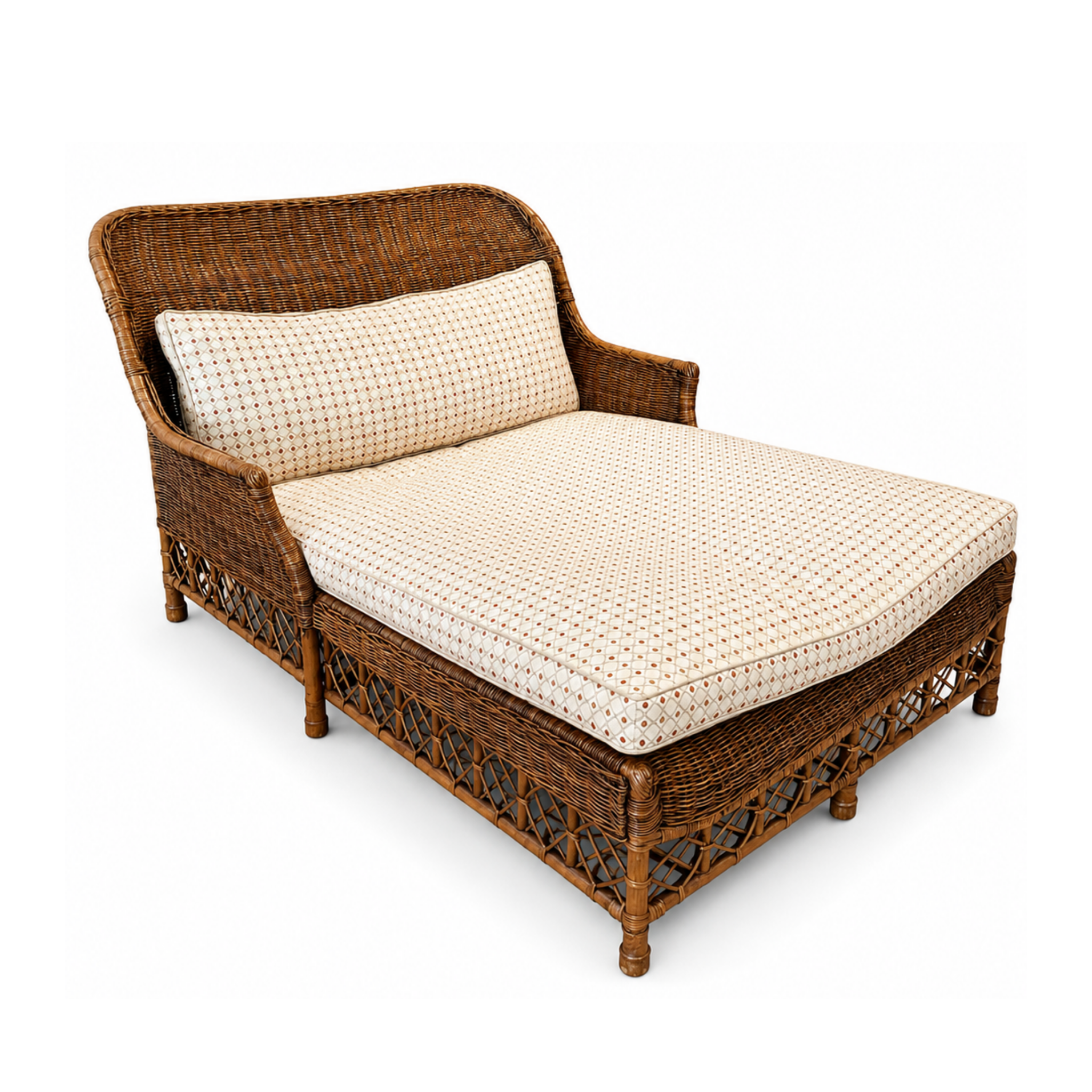 Vintage Wicker Chaise Lounge with Custom Kravet Cushions