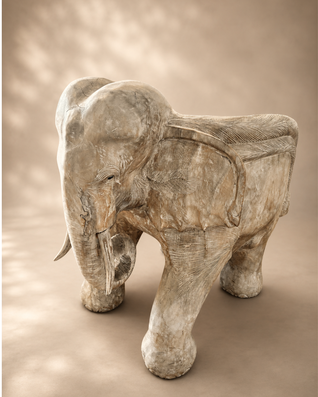 Vintage Hand Carved Elephant Benches, Pair