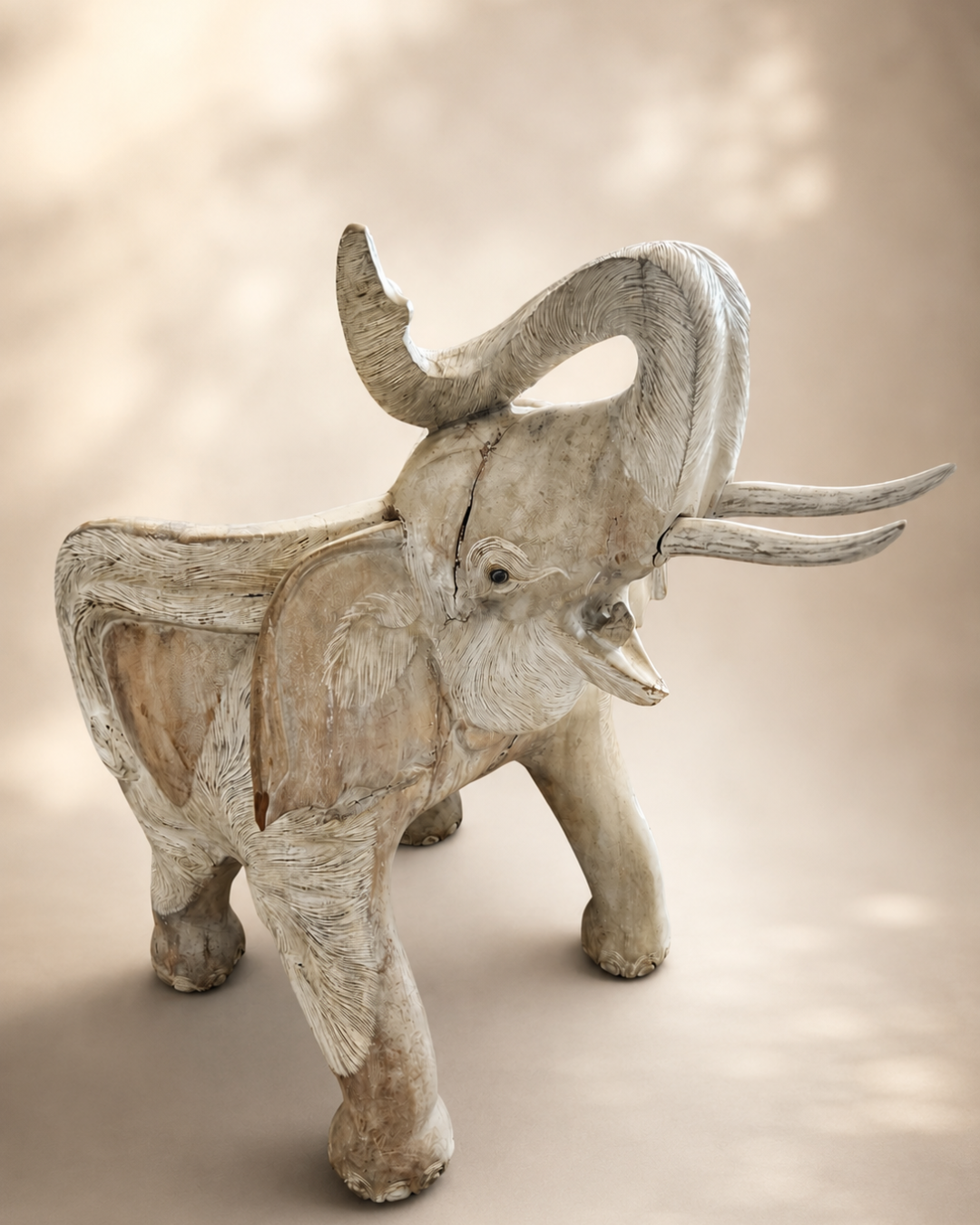 Vintage Hand Carved Elephant Benches, Pair