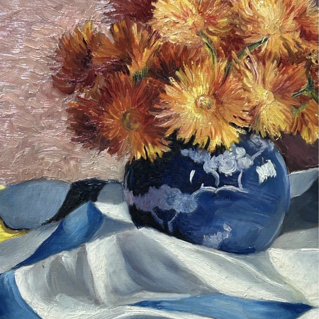 French Expressionist Floral Still Life, Oil on Canvas, Signed Nadeval, 1960