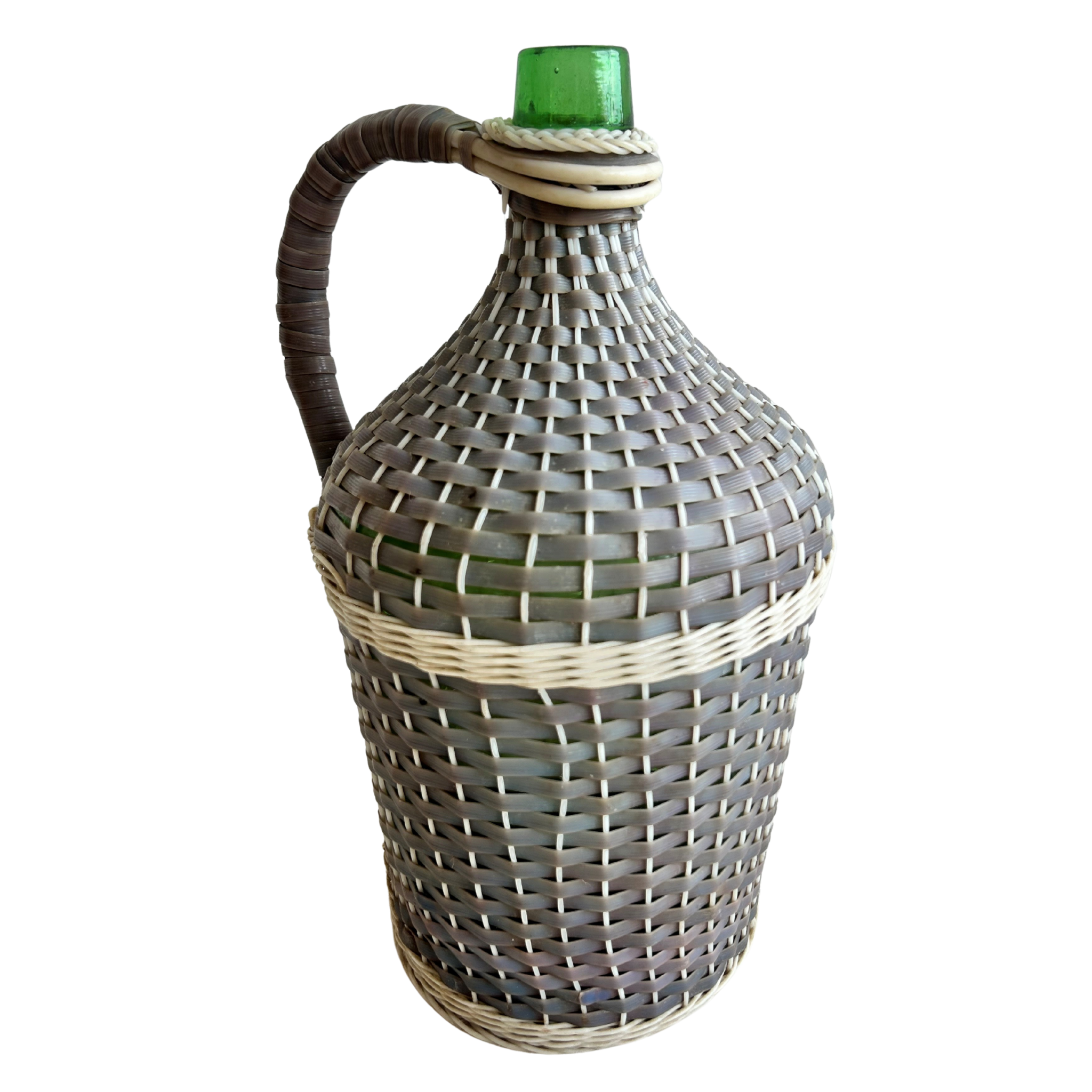 Vintage Gray Woven Demijohn Bottle – 15”