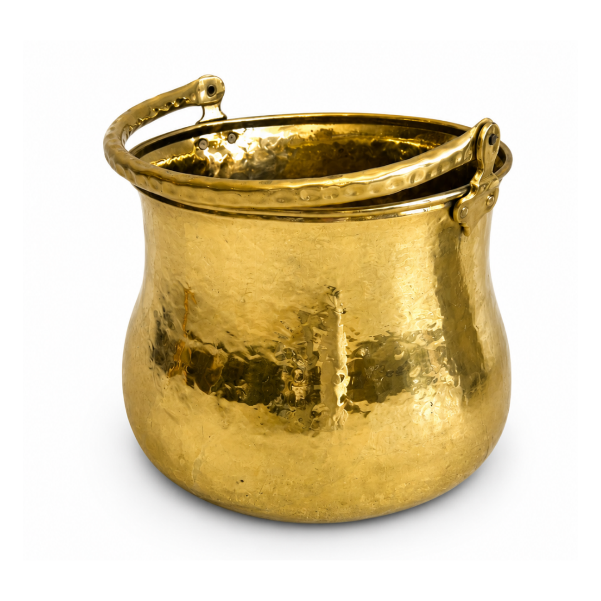 Vintage Italian Hammered Brass Pot with Handle - Large