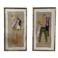 Pair of Mid-Century Raffia Textile Panels in Vintage Bamboo Frames