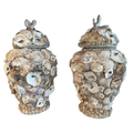 Large Shell-Encrusted Urns with Lids