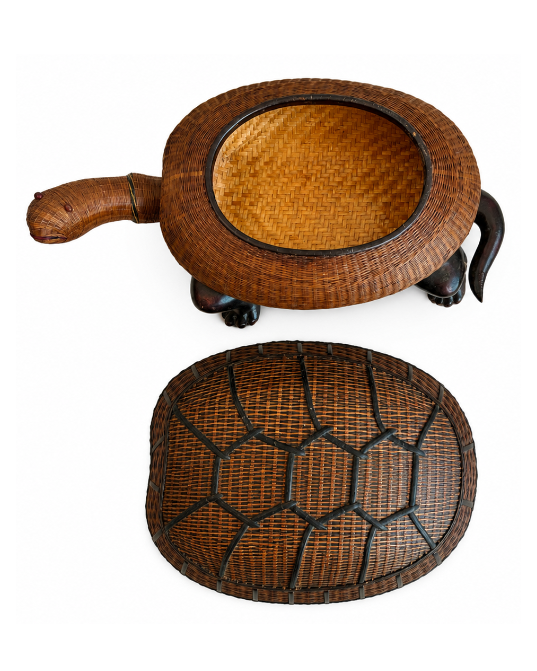 Vintage Shanghai Handicrafts Wicker Turtle Box