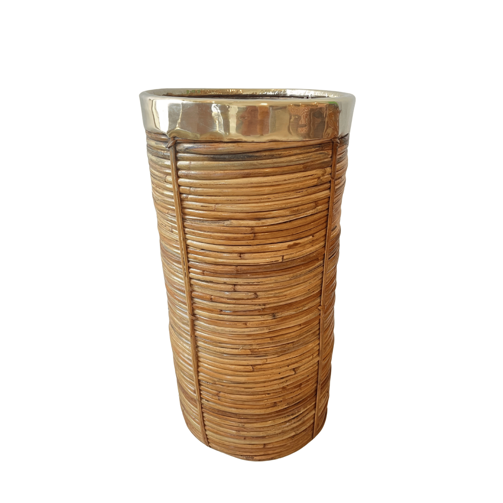 Vintage Italian Pencil Reed and Brass Umbrella Stand