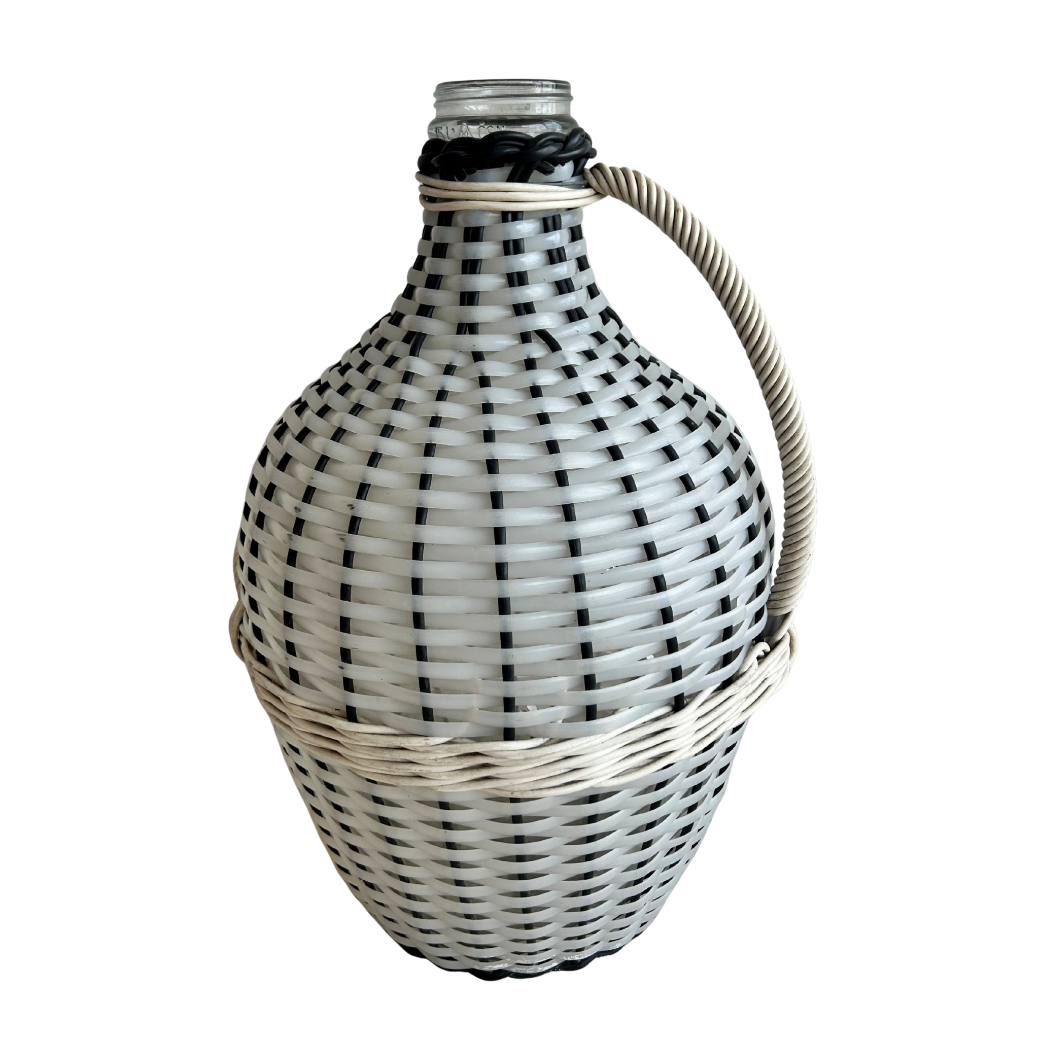 Vintage White Woven Demijohn Bottle – 19”