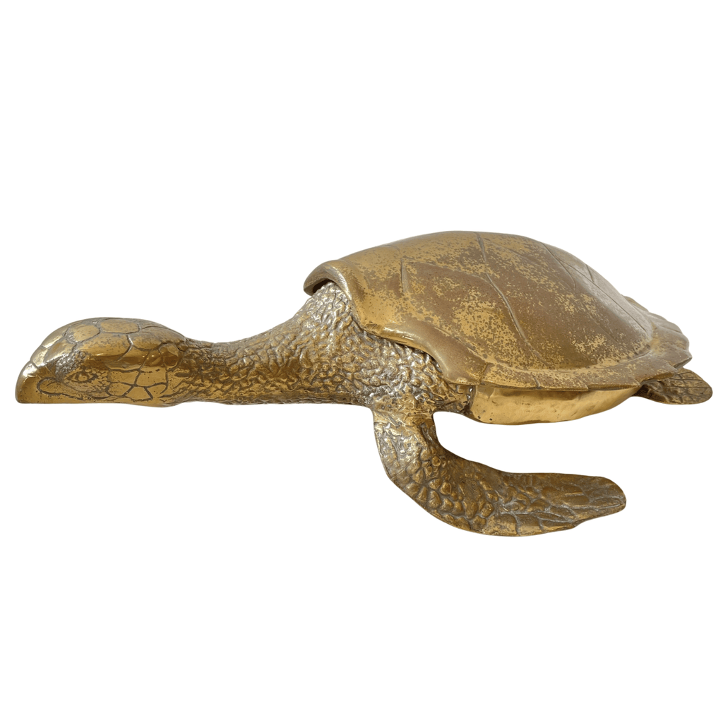 Sea Turtle Lidded Box Vintage Cast Brass XL