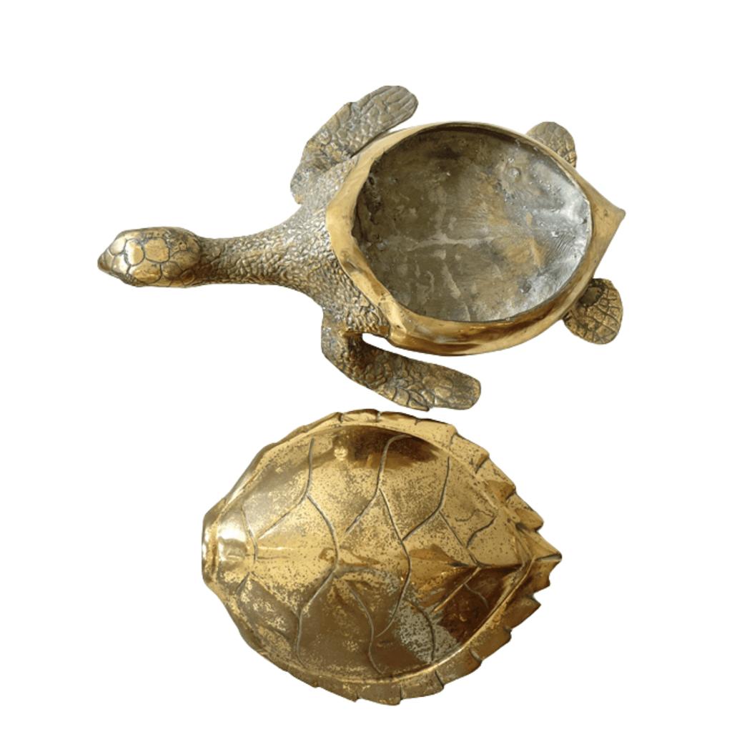 Sea Turtle Lidded Box Vintage Cast Brass XL